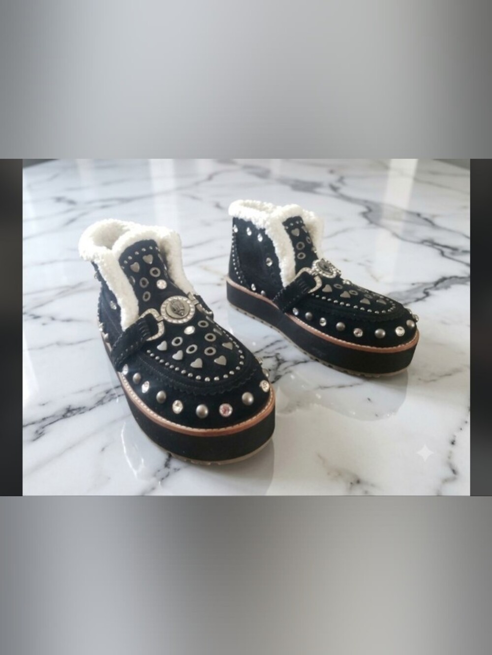 Kurt Geiger Black Suede Studded Buckle Eagle Sharpa Ankle Boot New 11